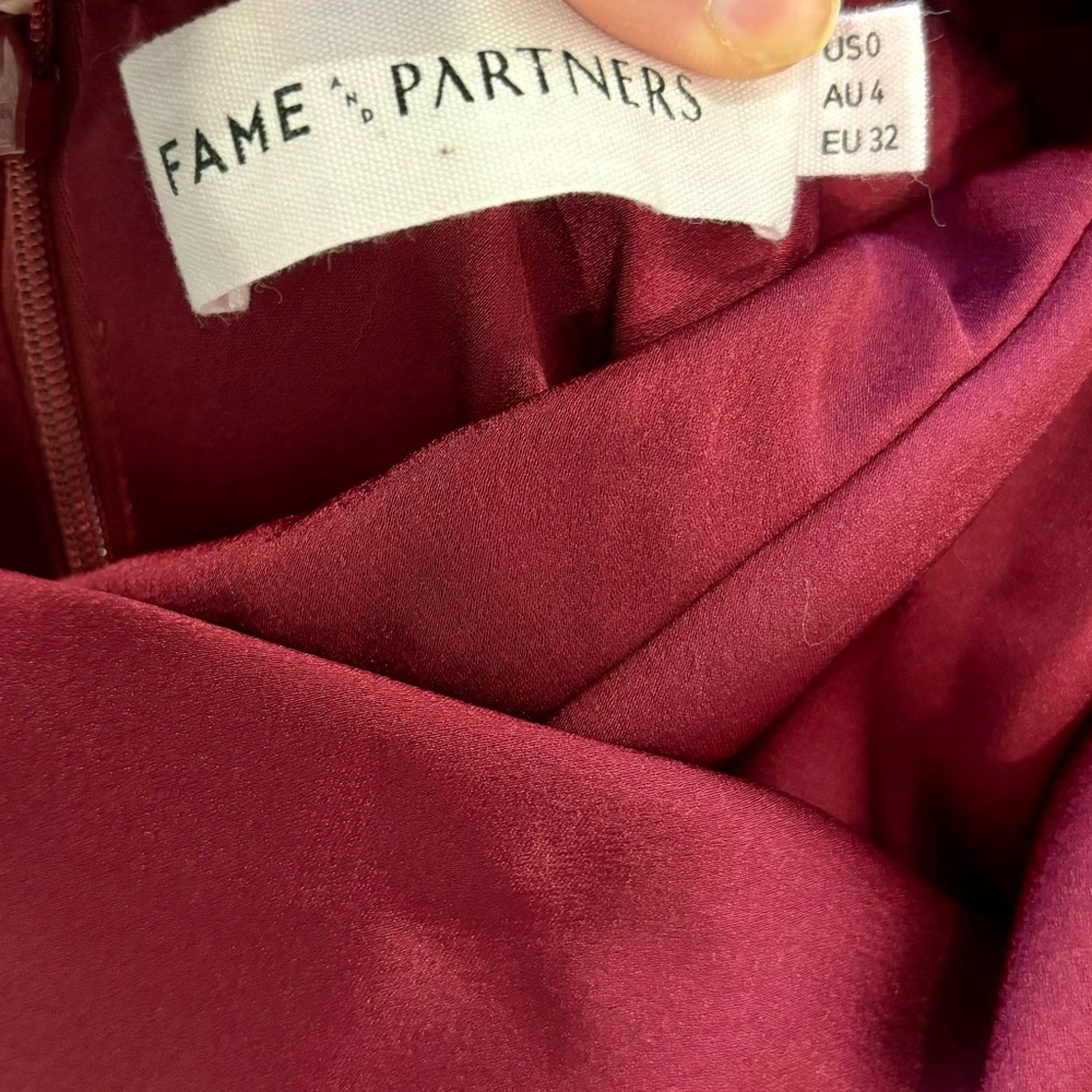 Fame and Partners Cowl Neck Gown, Size 0, Matte Satin Wine - Picture 2 of 4